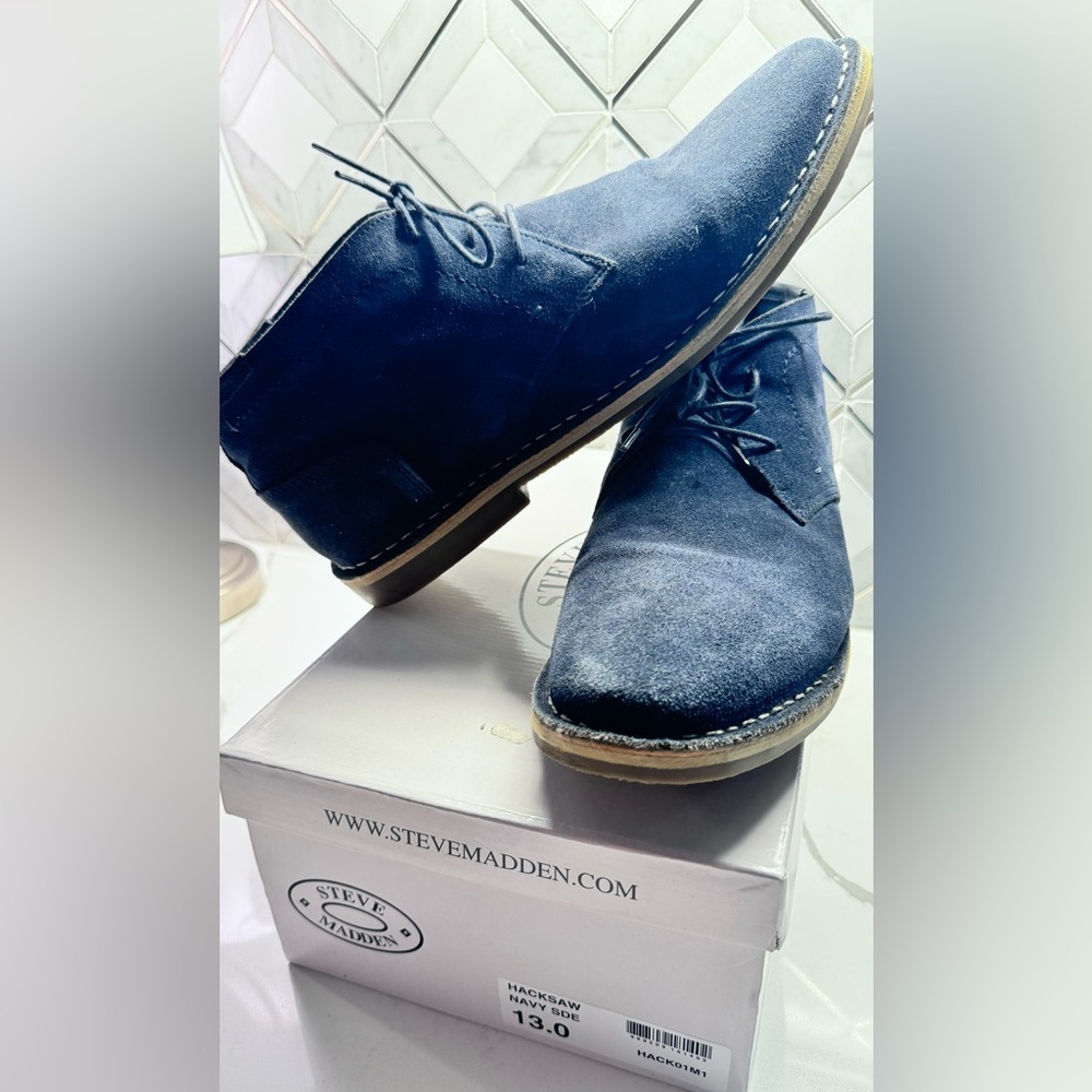 Steve Madden Hacksaw Navy Suede Lace Up Men’s Chukka Boots